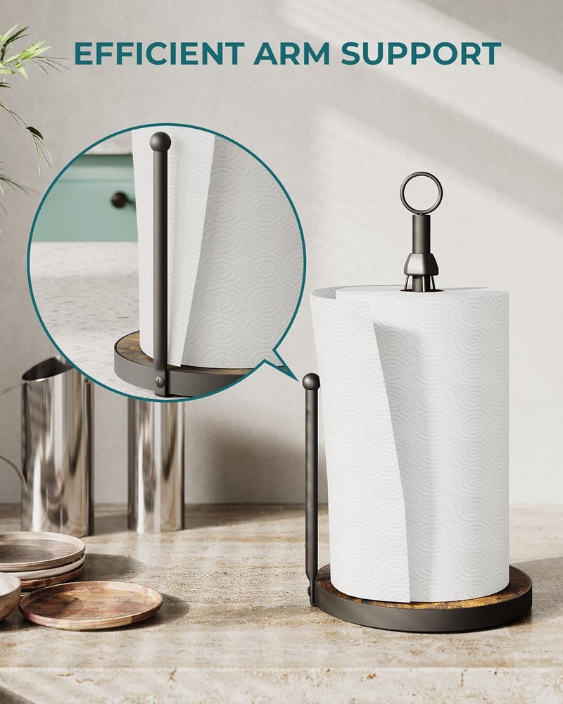 OROPY One-Hand Tear Paper Towel Holder Countertop, Farmhouse Wood Paper Towel Roll Holder with Ratchet Mechanism and Suction Cups fits Standard and Jumbo Size Paper Towels - Image 5